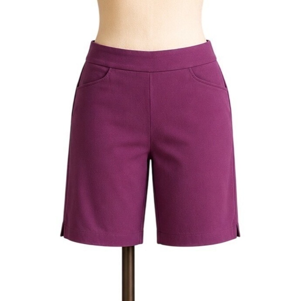 Courtenay Womens Purple Pull On Bermuda Shorts Stretch Size M Plum Pocketed